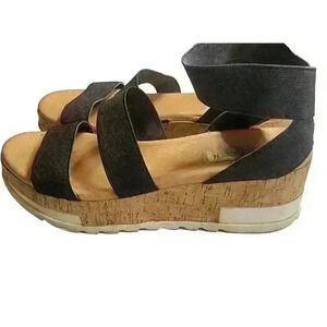 Steven Madden Beladonna Women's Black Strappy Sandals Stretch Cork Platform 8M